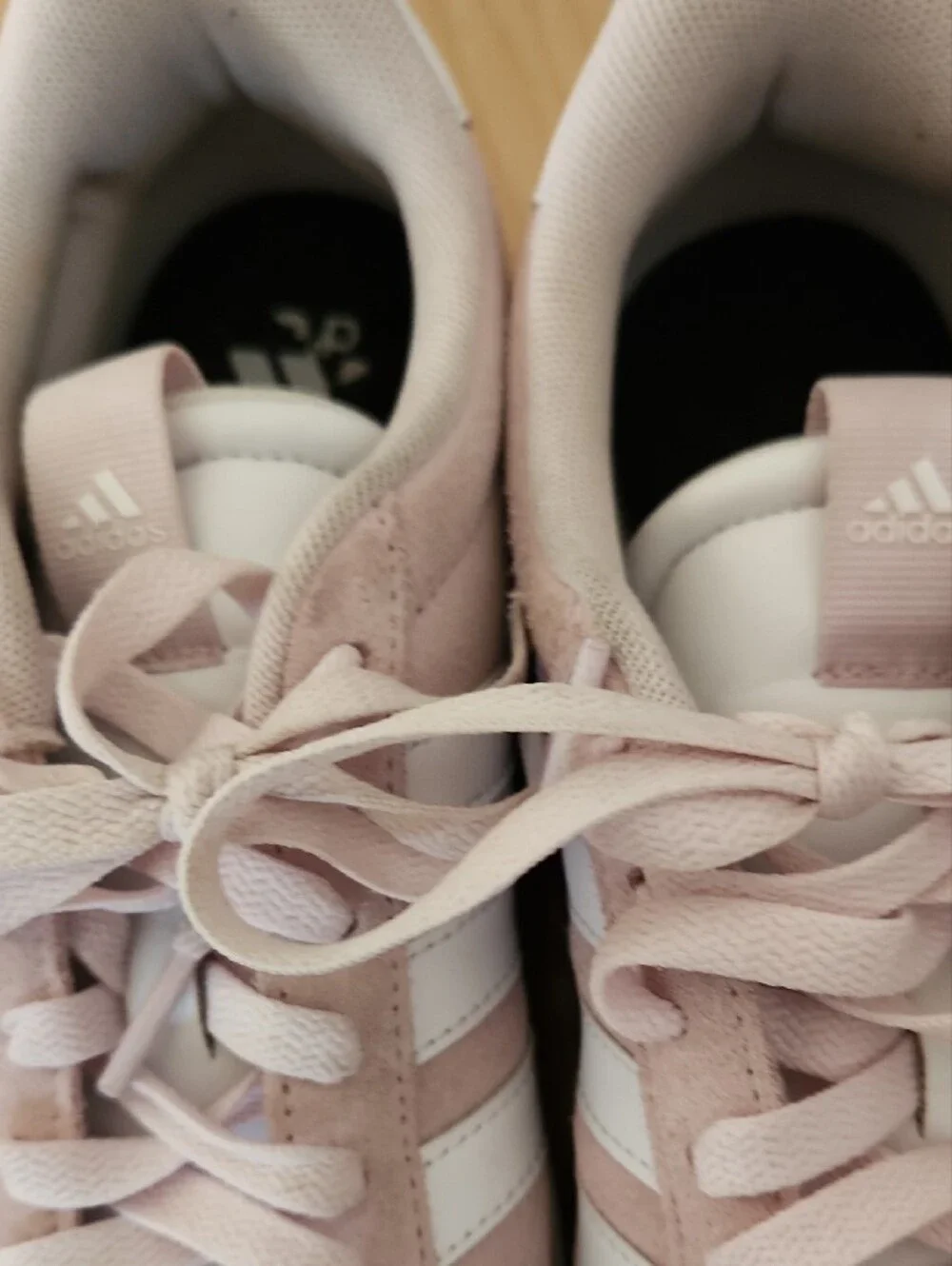 adidas Women’s Light Pink Suede Sneakers with White Stripes